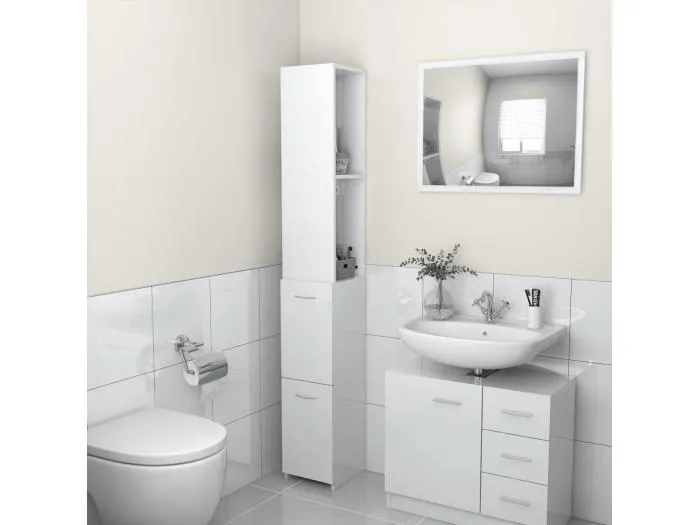 Badschrank Hochglanz-Weiß 25x26,5x170 cm Holzwerkstoff