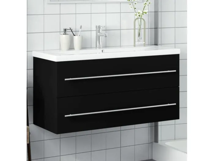 Waschbeckenunterschrank mit Einbaubecken Schwarz