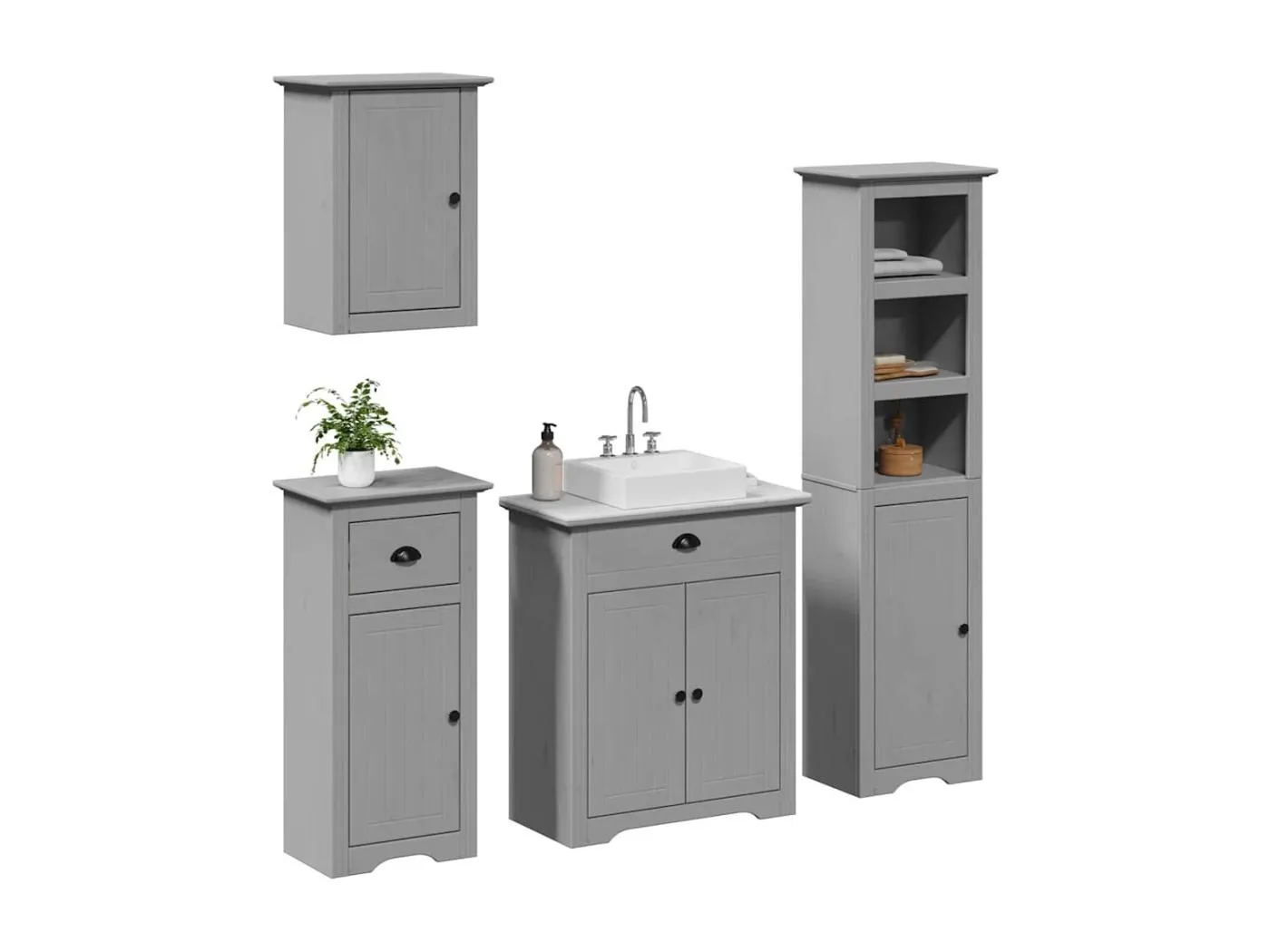4-tlg. Badmöbel-Set BODO Grau Massivholz Kiefer