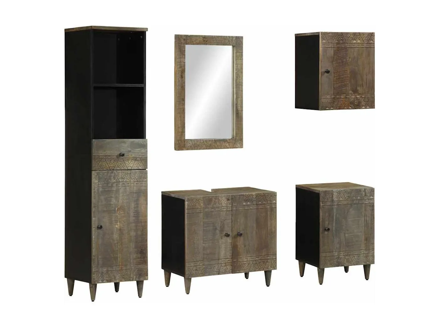 5-tlg. Badmöbel-Set Massivholz Mango