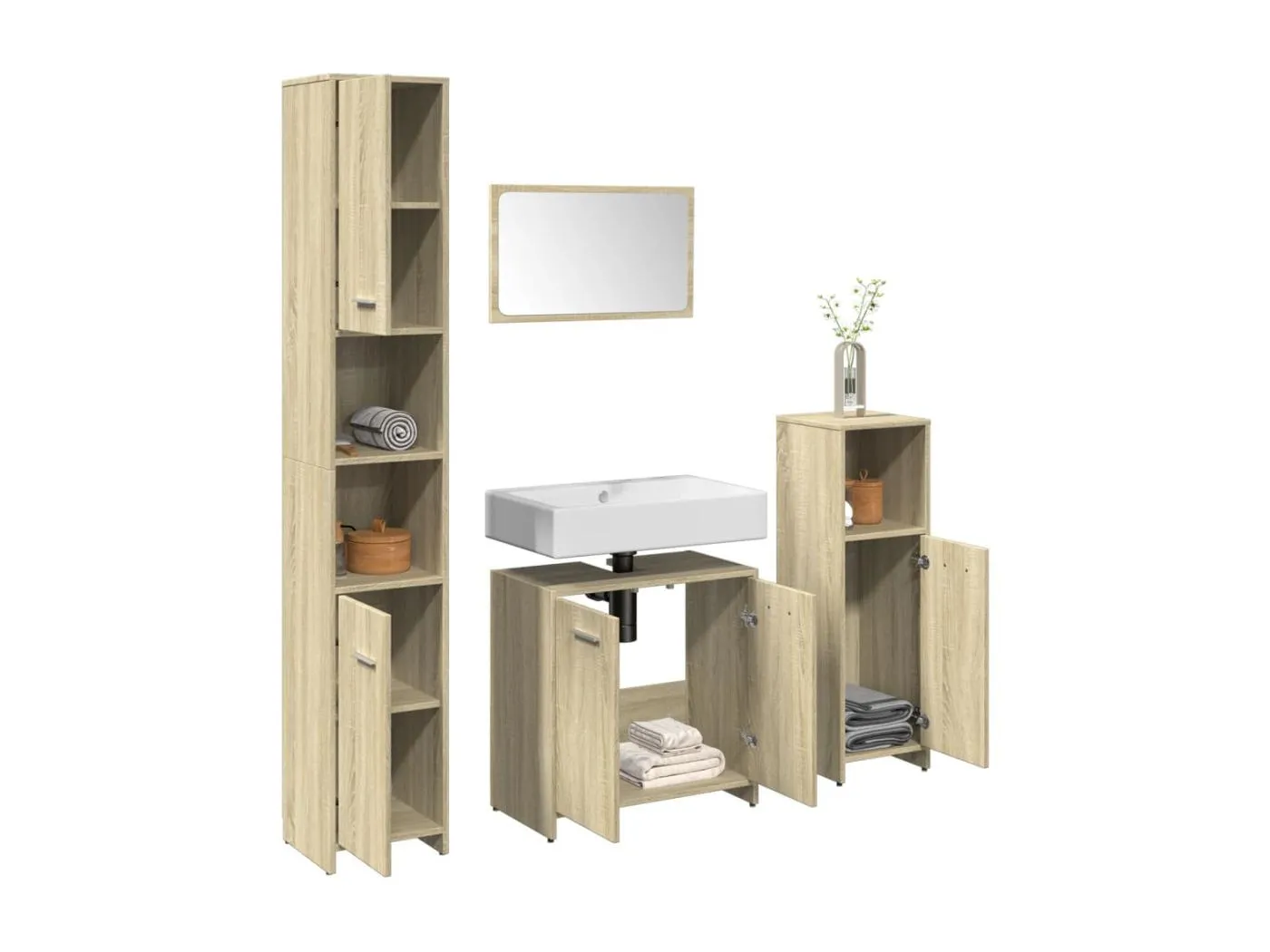 4-tlg. Badmöbel-Set Sonoma-Eiche Holzwerkstoff