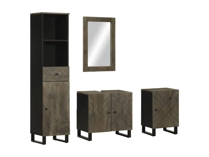 4-tlg. Badmöbel-Set Schwarz Massivholz Mango