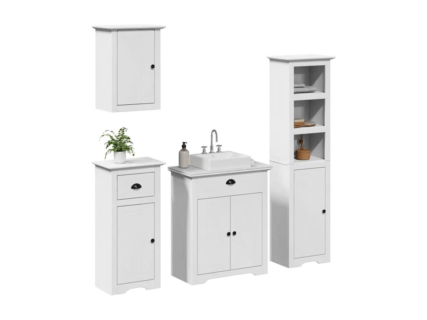 4-tlg. Badmöbel-Set BODO Weiß Massivholz Kiefer