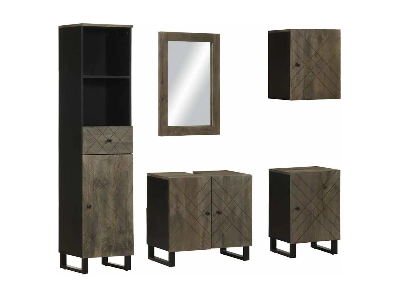 5-tlg. Badmöbel-Set Schwarz Massivholz Mango