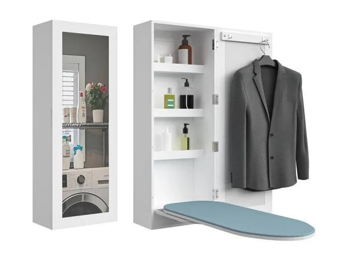 Badezimmer-Wandschrank - mit Spiegel und Bügelbrett - 180° drehbar - 35,5x21x95,5cm