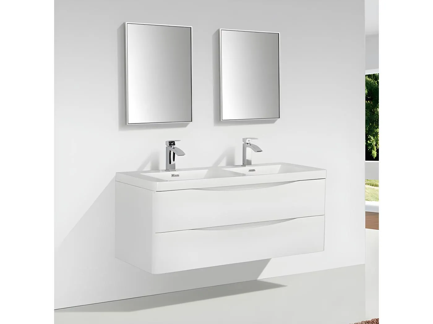 Doppelwaschtisch + Unterschrank 120cm montiert weiß PIACENZA 120 cm