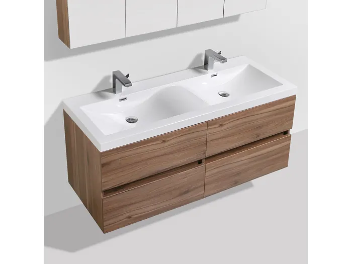 Doppelwaschtisch + Unterschrank 144cm montiert Nussbaum SIENA