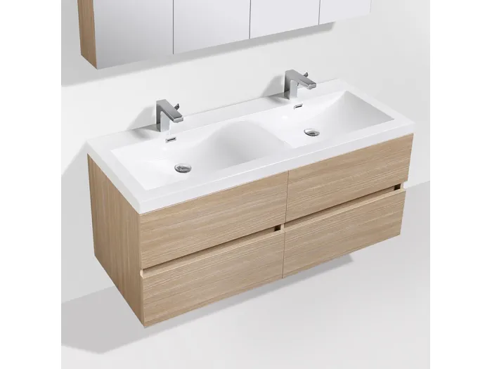Doppelwaschtisch + Unterschrank 144cm montiert Eiche hell SIENA