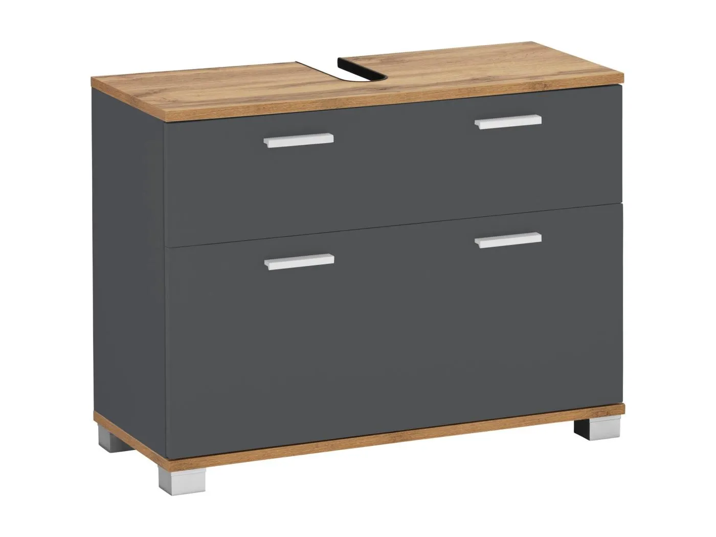 Badus | Spülenschrank mit 1 Schublade und 1 Klappe in Grau / Eiche