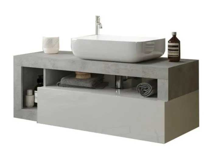 Hängendes Badezimmermöbel mit einem Waschbecken und 1 Schublade, Kollektion BURA