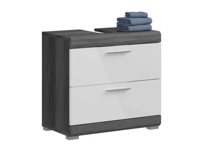 Möbelunterschrank SCOTT – 2 Schubladen – Dunkelgrau und Weiß – 60x56x37 cm