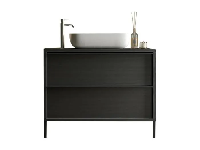 Badezimmermöbel mit Waschbecken und 2 Schubladen, Kollektion FRASSI. Farbe Ascheschwarz.