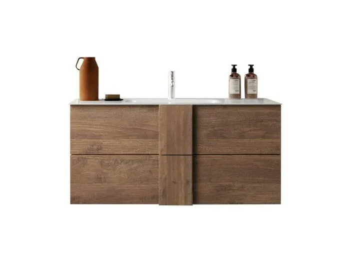 Hängendes Badezimmermöbel mit einem Waschbecken und 2 Schubladen, Länge 82cm, Kollektion FRASSI. Farbe helles Eichenholz.