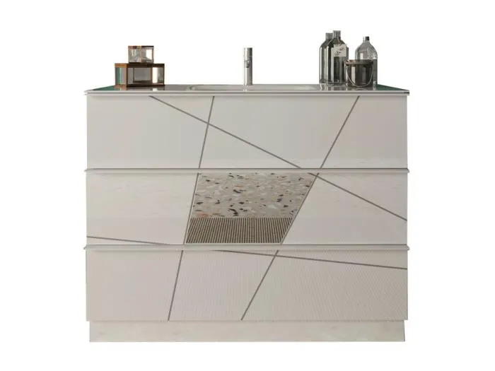 Badezimmermöbel mit einem Waschbecken und 3 Schubladen, Länge 82cm, Kollektion VITARIO. Farbe Hochglanzweiß.