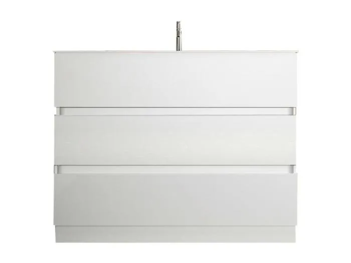 Badezimmermöbel mit 1 Waschbecken und 3 Schubladen, Länge 82cm, Kollektion WIEN. Farbe glänzend weiß.