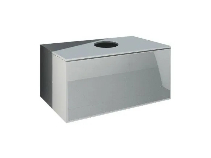 Hängender Waschtischunterschrank aus der OWL-Kollektion, in Mattweiß und Glanzweiß, ideal für ein Designer-Badezimmer.