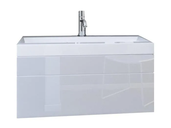 Unterschrank für Waschbecken 80cm, hängende Serie RAVEN, in mattweiß und glänzend weiß, inklusive Waschbecken und Siphon.