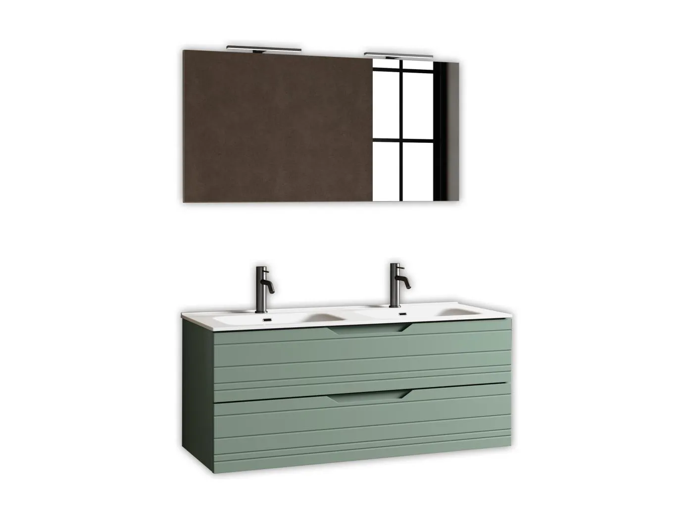 5-teiliges Set mit Doppelwaschbecken SOLMIRA salbeigrün