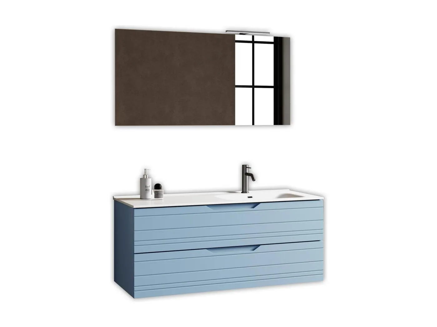 4-teiliges Set mit rechter Badewanne SOLMIRA tiffanyblau