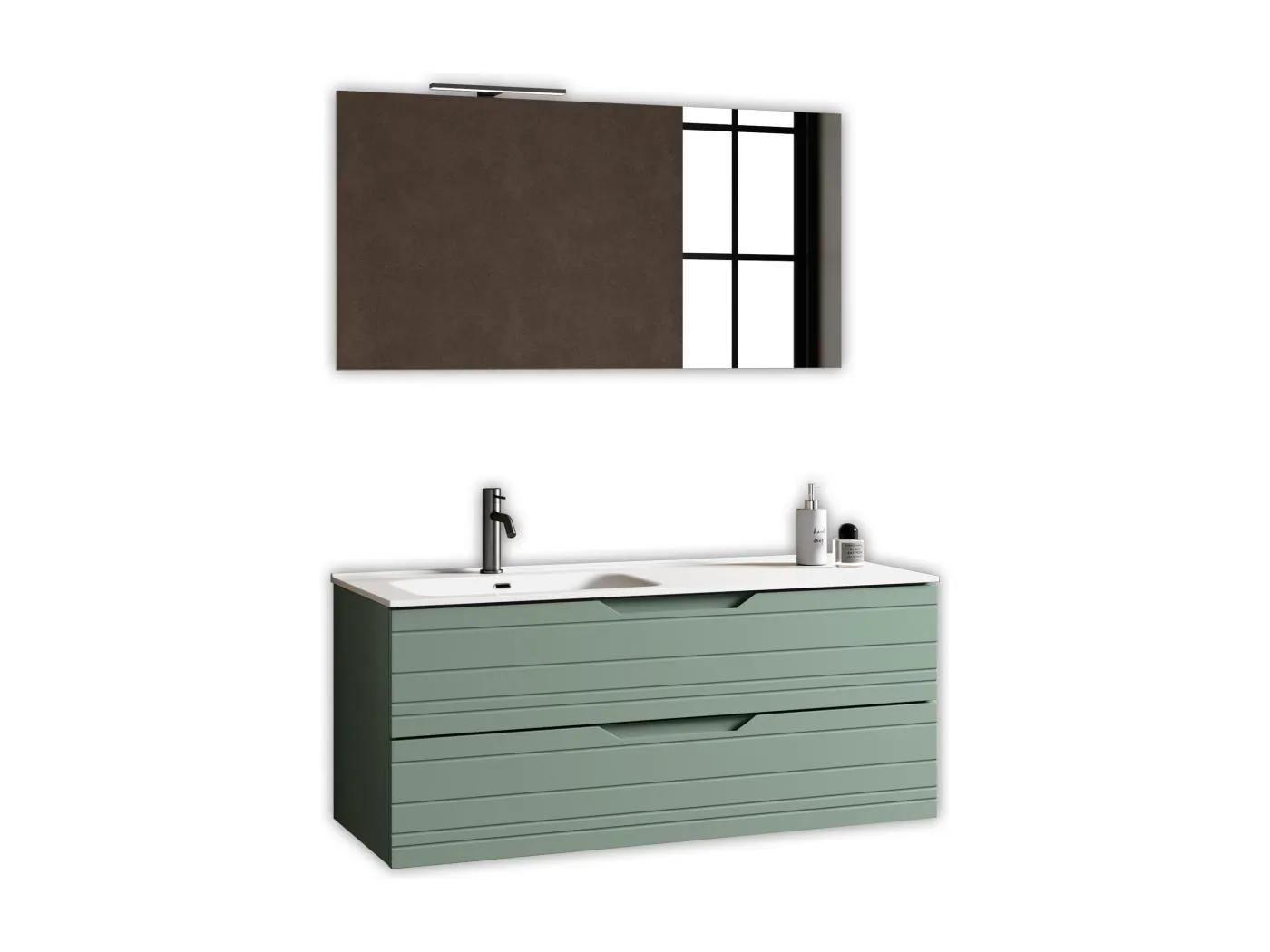 4-teiliges Set mit linker Badewanne SOLMIRA salbeigrün