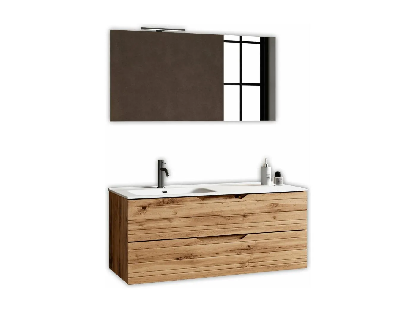 4-teiliges Set mit linker Badewanne SOLMIRA eiche