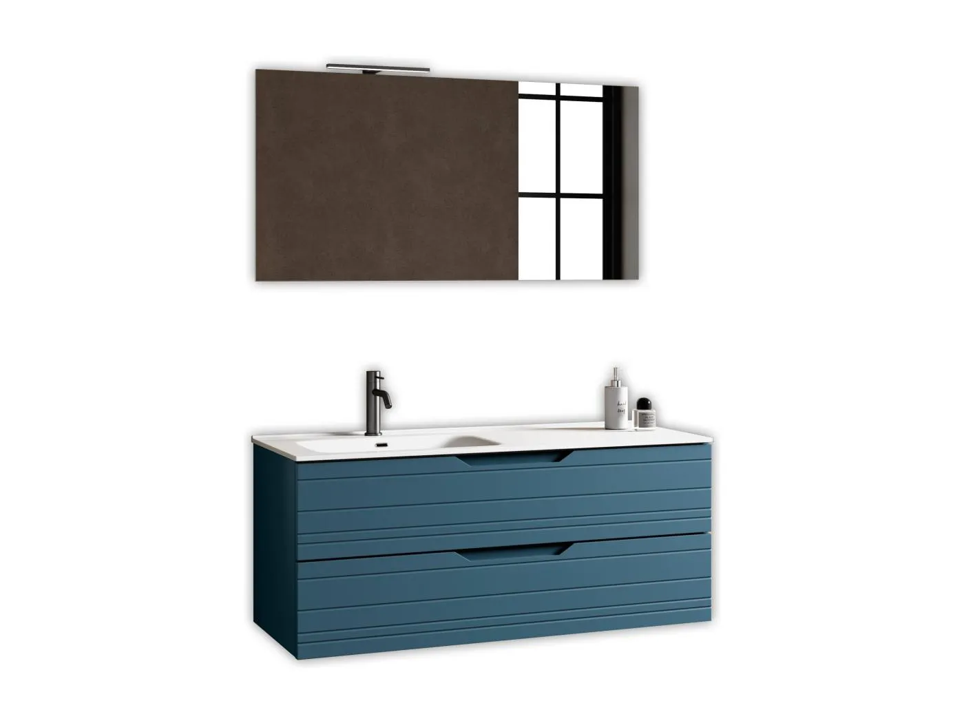 4-teiliges Set mit linker Badewanne SOLMIRA blau