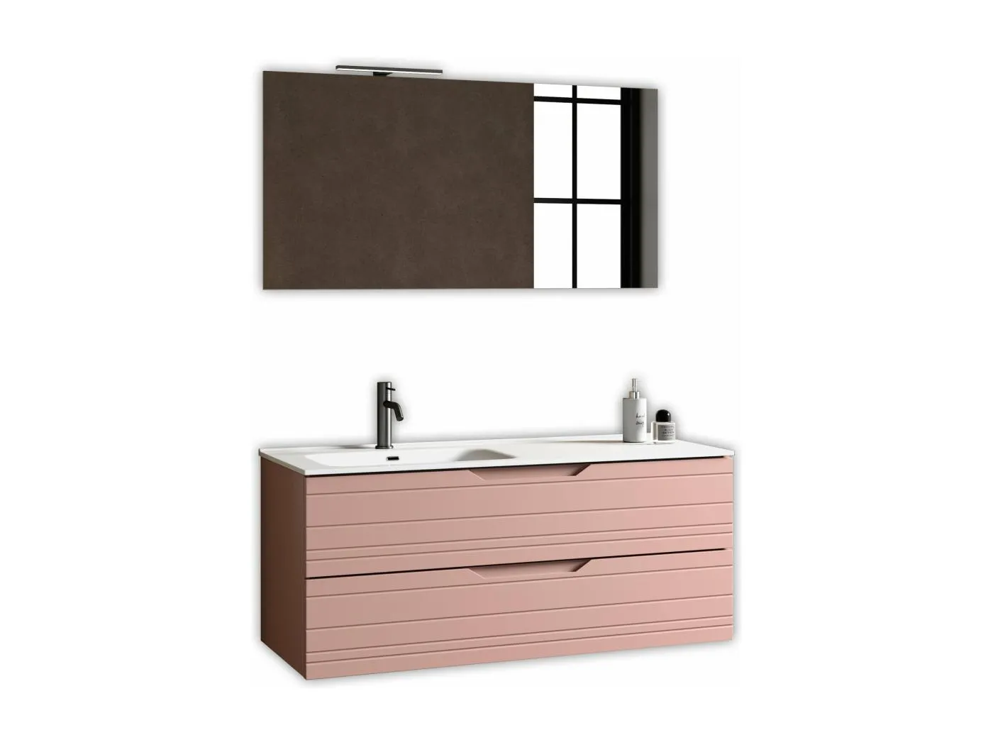 4-teiliges Set mit linker Badewanne SOLMIRA puderrosa