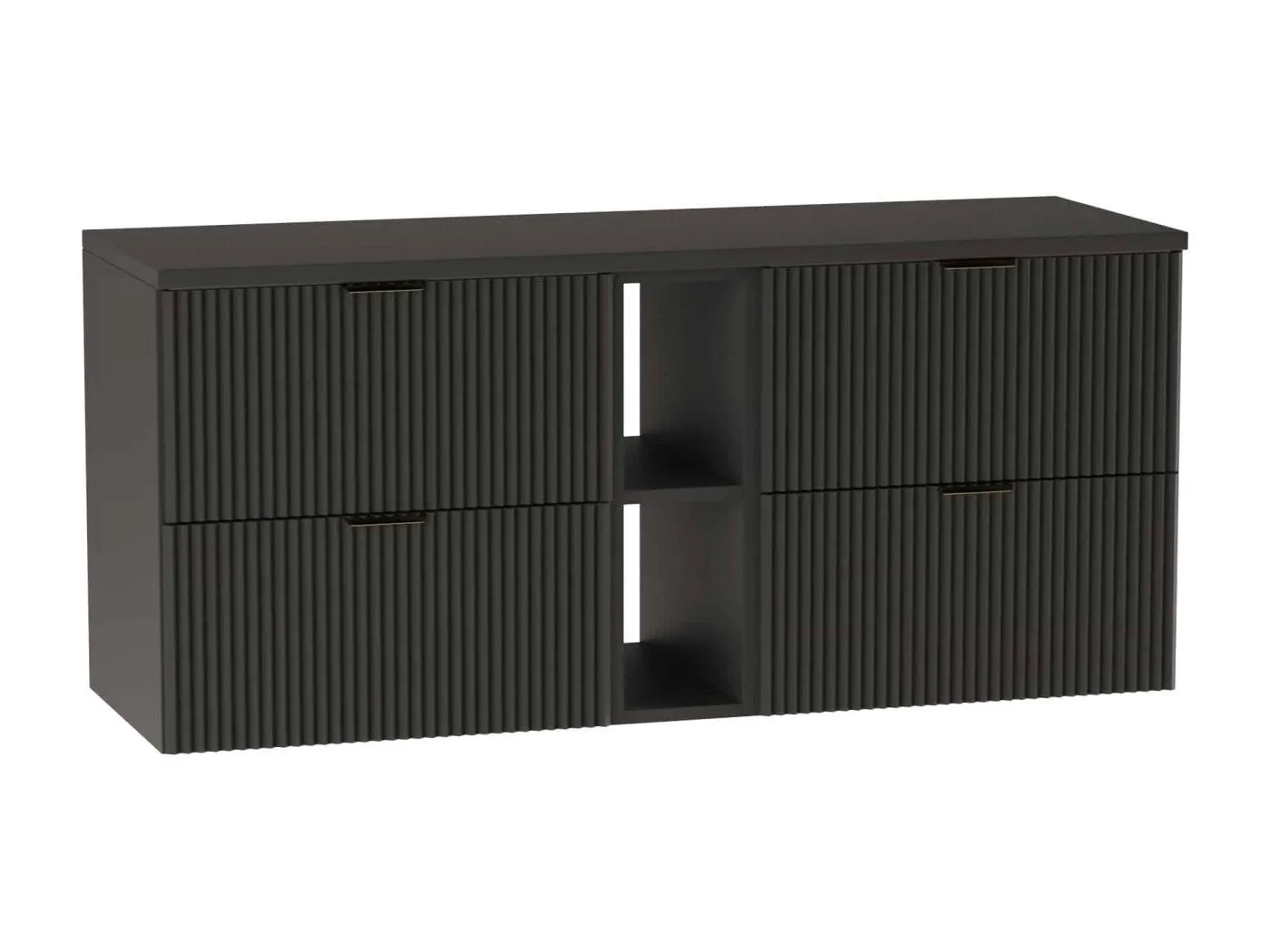 Waschtischunterschrank WENA, mit Regal, geriffelte Fronten, Willy, 140x60x47 cm, Schwarz