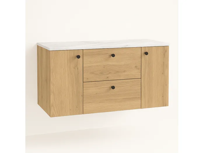 Waschtischunterschrank WENA, mit 2 Türen und 2 Schubladen, glatte Fronten, Beti, 120x60x47 cm, Eiche Cremona/Marmor Bianco