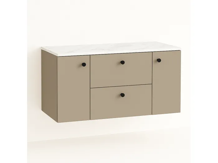 Waschtischunterschrank WENA, mit 2 Türen und 2 Schubladen, glatte Fronten, Beti, 120x60x47 cm, Cappuccino/Marmor Bianco