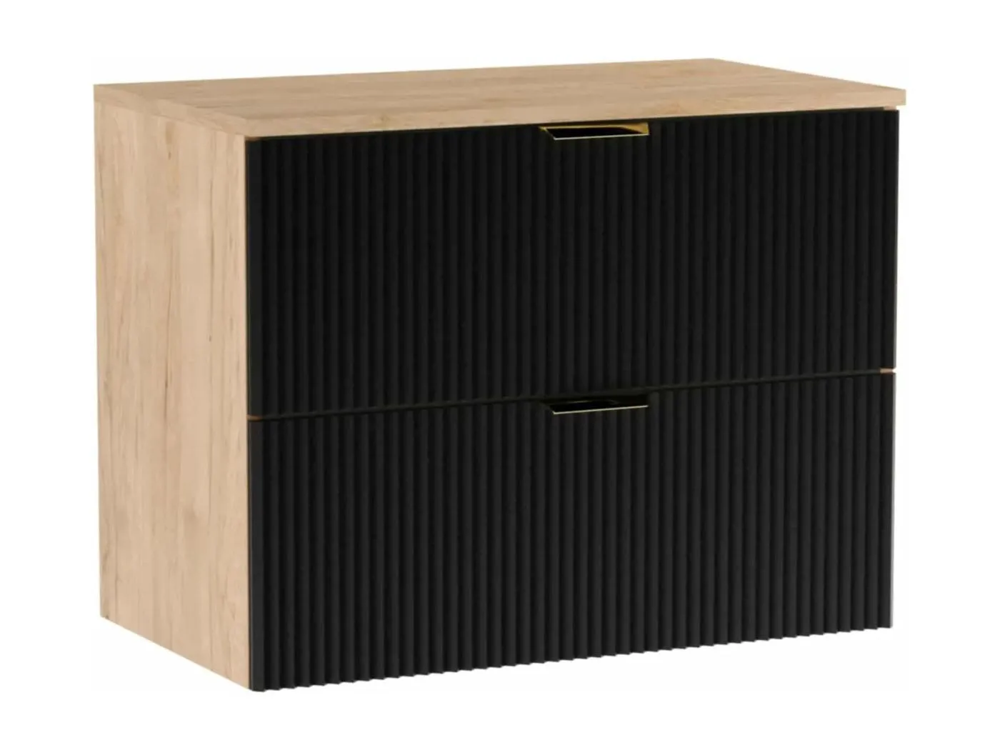 Waschtischunterschrank WENA, geriffelte Fronten, Willy, 80x60x47 cm, Schwarz/Walnuss