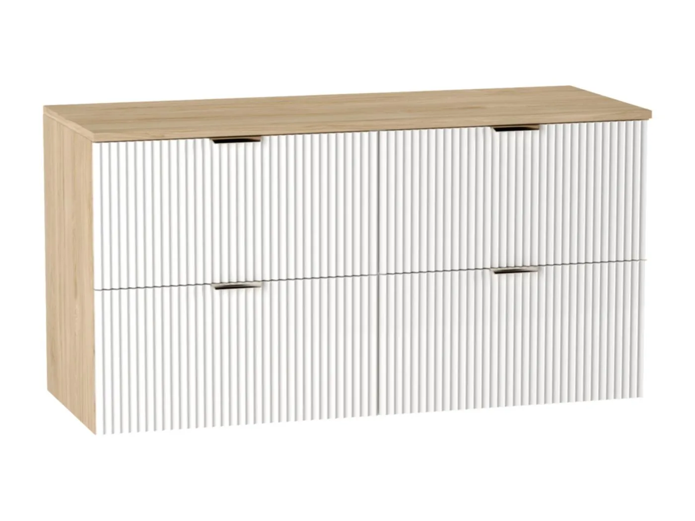 Waschtischunterschrank WENA, geriffelte Fronten, Willy, 120x60x47 cm, Weiß/Walnuss