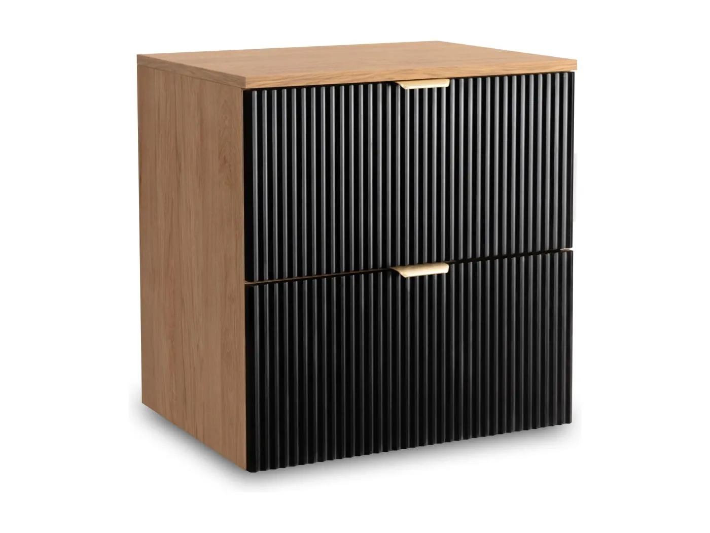 Waschtischunterschrank WENA, geriffelte Fronten, Willy, 60x60x47 cm, Schwarz/Walnuss