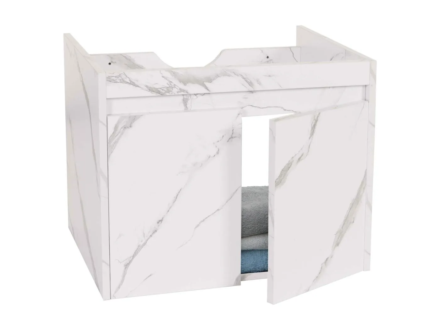 Waschbeckenunterschrank MCW-L86, Marmor-Optik weiß