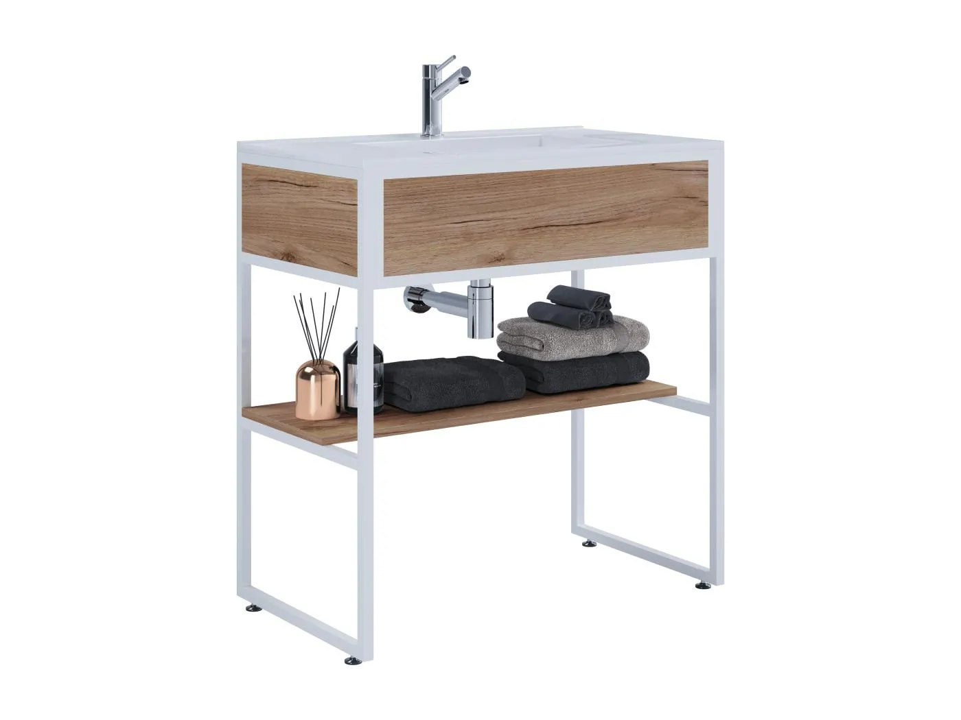 2-tlg. Waschplatz Badmöbel Waschbecken Bitila 80