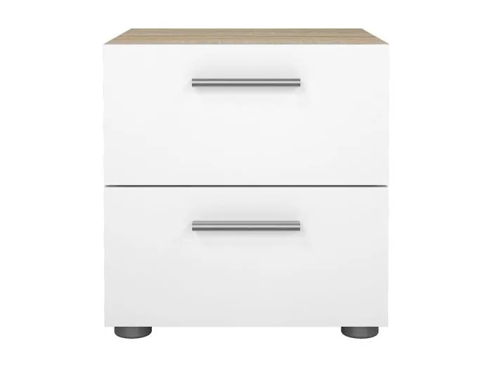 Pepe Nachttisch 2 Schubladen Eichenstruktur-Dekor, weiß hochglanz.