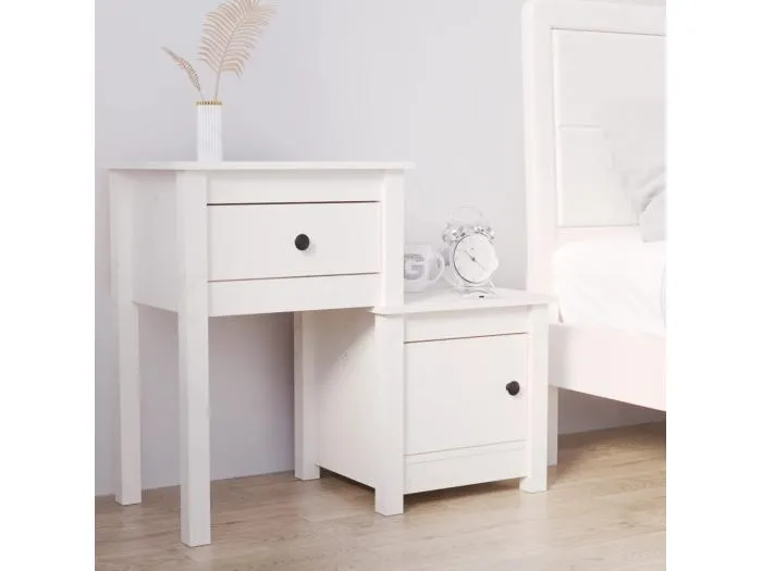 Nachttisch Nachtschrank Weiß 79,5x38x65,5 cm Massivholz Kiefer -RN75252