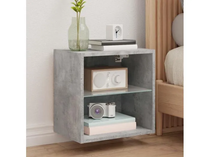 Wand-Nachttisch Nachtschrank mit LED-Leuchten Betongrau -RN86729