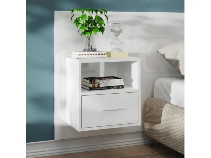 Wand-Nachttisch Nachtschrank Hochglanz-Weiß -RN21370