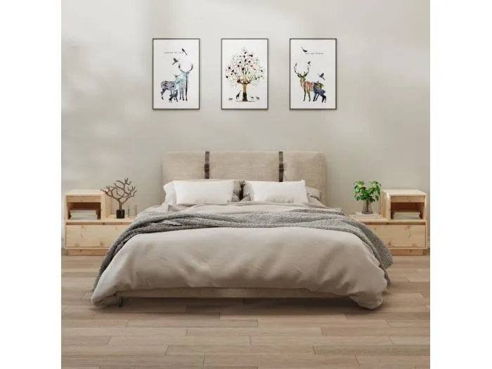 2er-Set Nachttische Nachtschrank 60x34x51 cm Massivholz Kiefer -RN48437