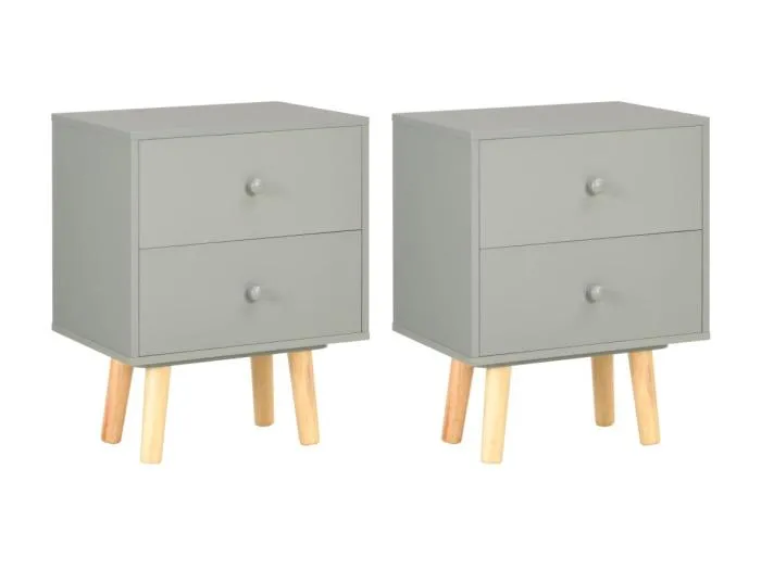2er-Set Nachttische Nachtschrank Grau 40 x 30 x 50 cm Kiefer Massivholz -RN52756