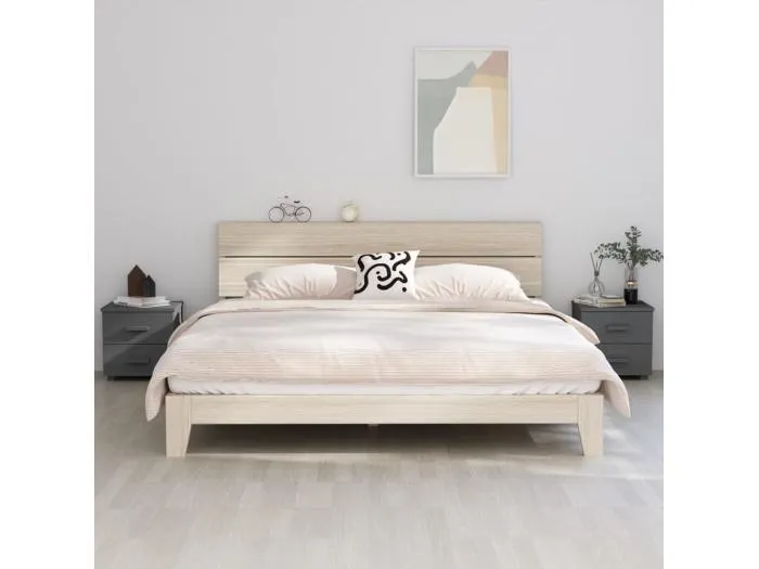 2er-Set Nachttische Nachtschrank HAMAR Dunkelgrau 40x35x44,5 cm Massivholz -RN32585