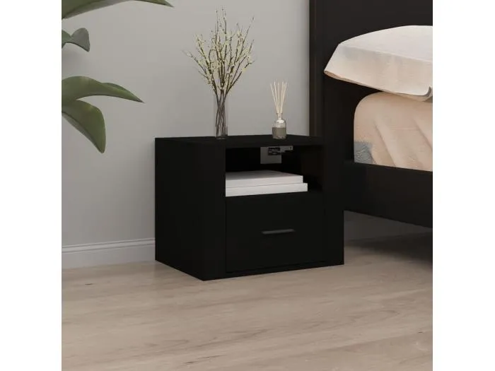 Wand-Nachttisch Nachtschrank Schwarz 50x36x40 cm -RN70242