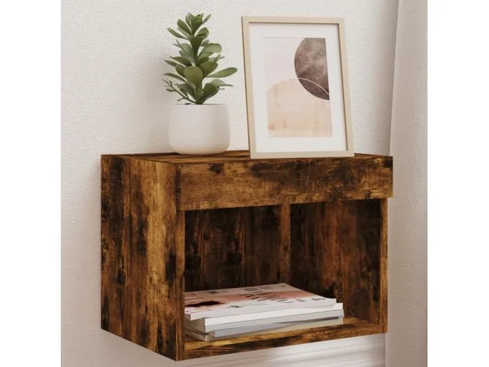 Wand-Nachttisch Nachtschrank mit LED-Leuchten Räuchereiche -RN33354