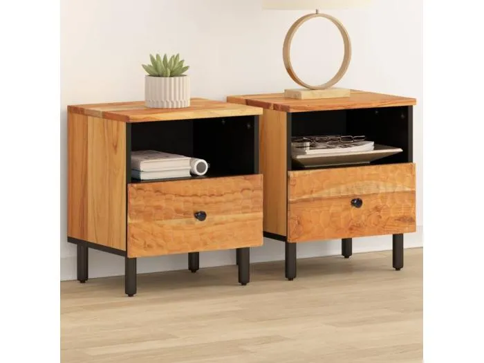 2er-Set Nachttische Nachtschrank 40x33x46 cm Massivholz Akazie -RN11679