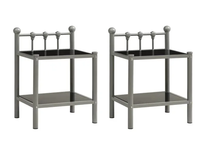 2er-Set Nachttische Nachtschrank Grau und Schwarz Metall und Glas -RN96539