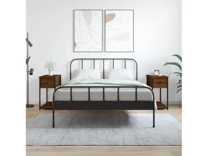 2er-Set Nachttische Nachtschrank Braun Eichen-Optik 30x60x60 cm Holzwerkstoff -RN66625