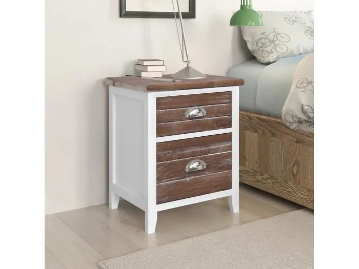 2er-Set Nachttische Nachtschrank mit 2 Schubladen Braun und Weiß -RN82014