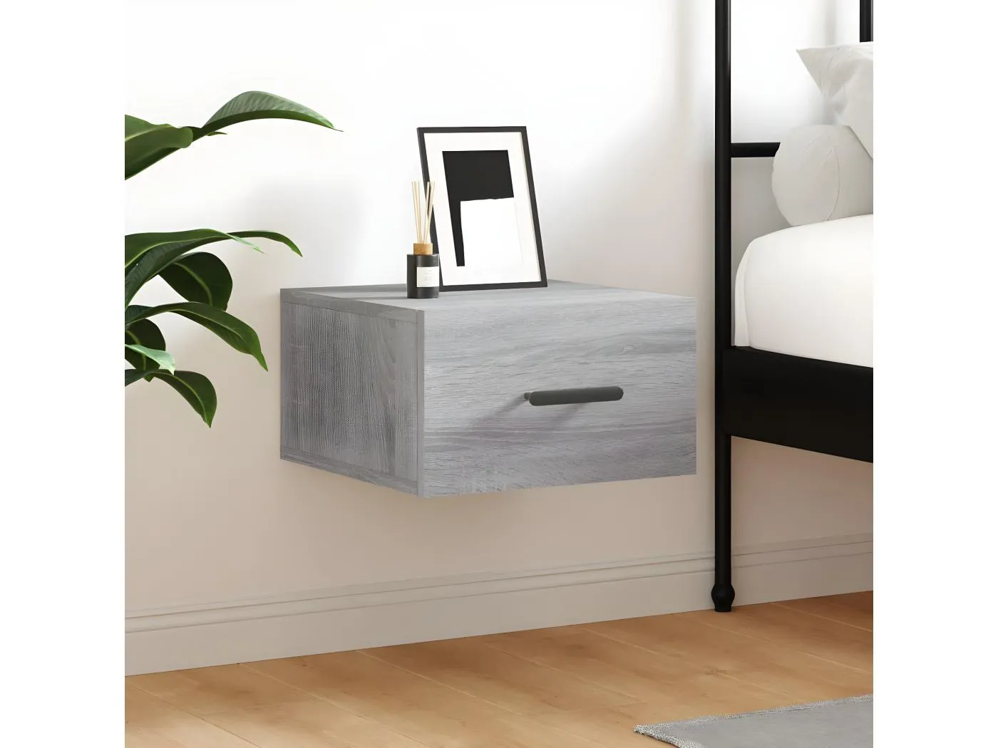 Wand-Nachttisch Grau Nachtschrank Sonoma 35x35x20 cm -RN99482