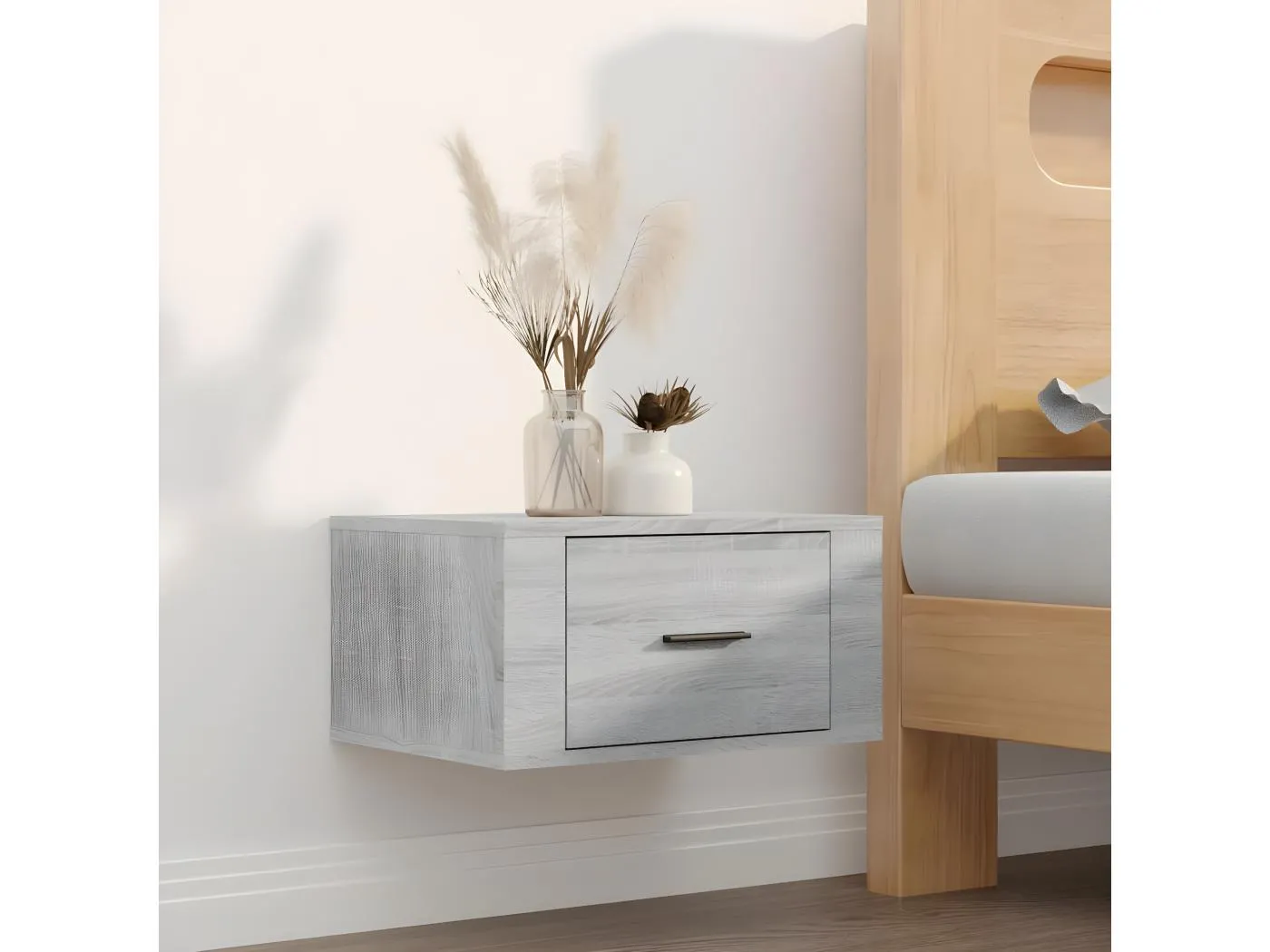 Wand-Nachttisch Grau Nachtschrank Sonoma 50x36x25 cm -RN36210